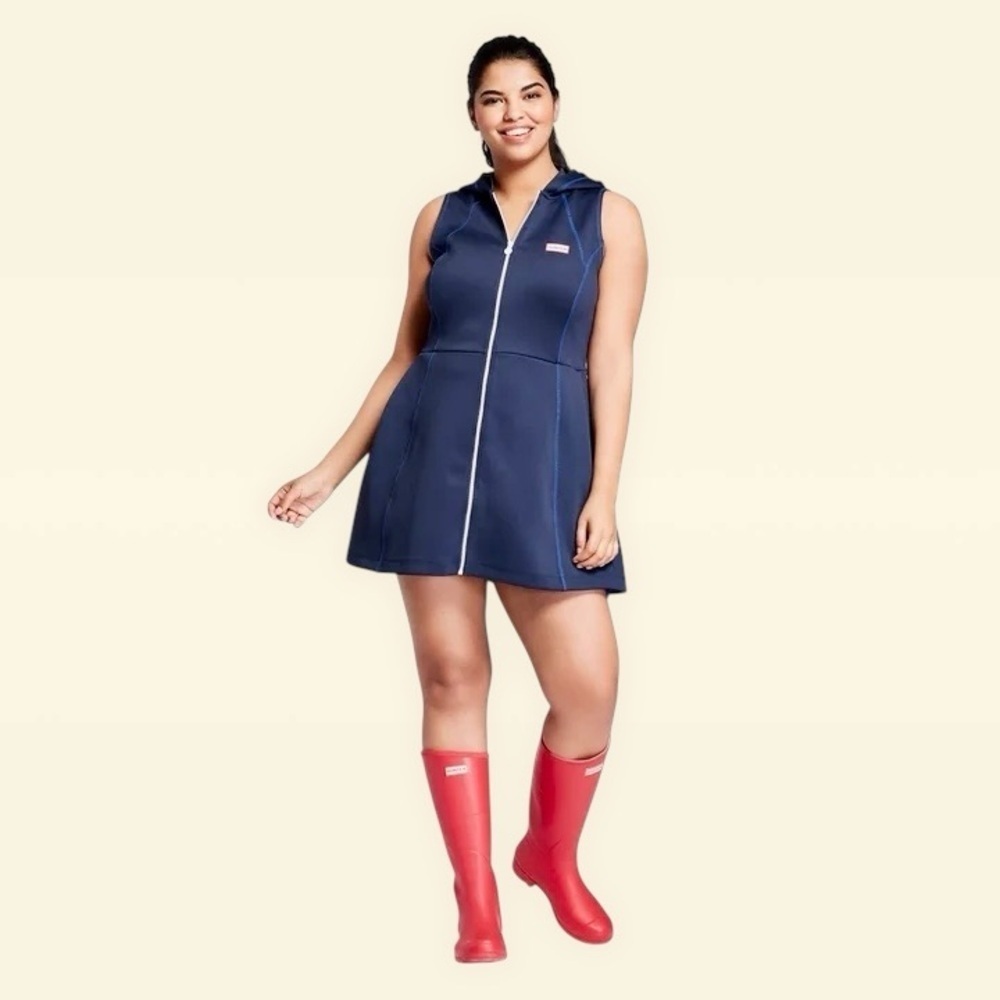 NWT Hunter for Target Navy Blue Scuba Style Zip-Up Fit & Flare Hooded Dress S
